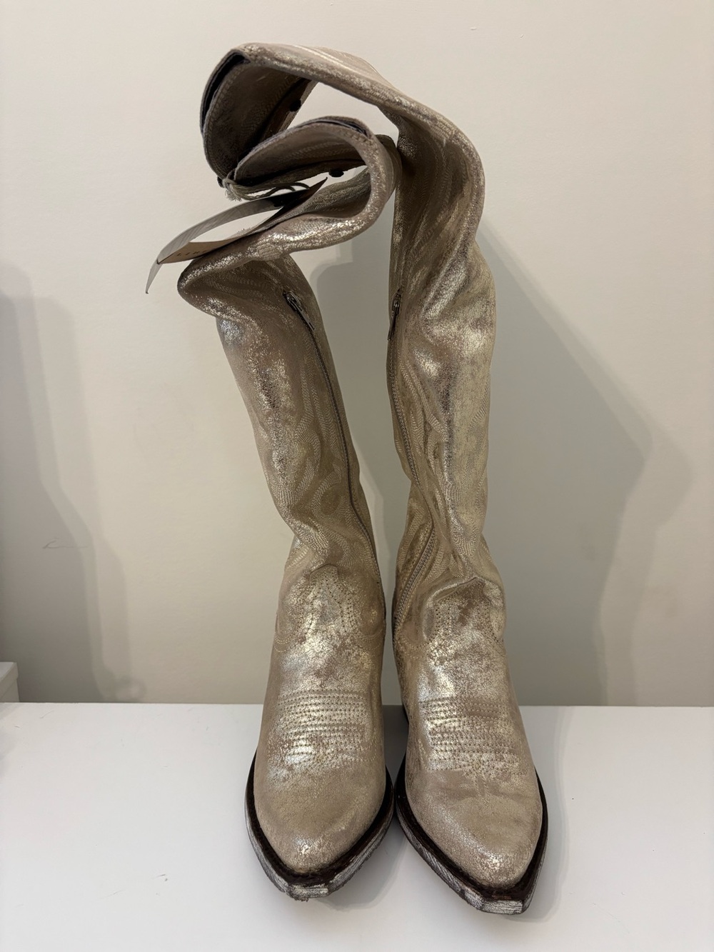 Liberty Black Metallic Beige Knee-High Western Boots